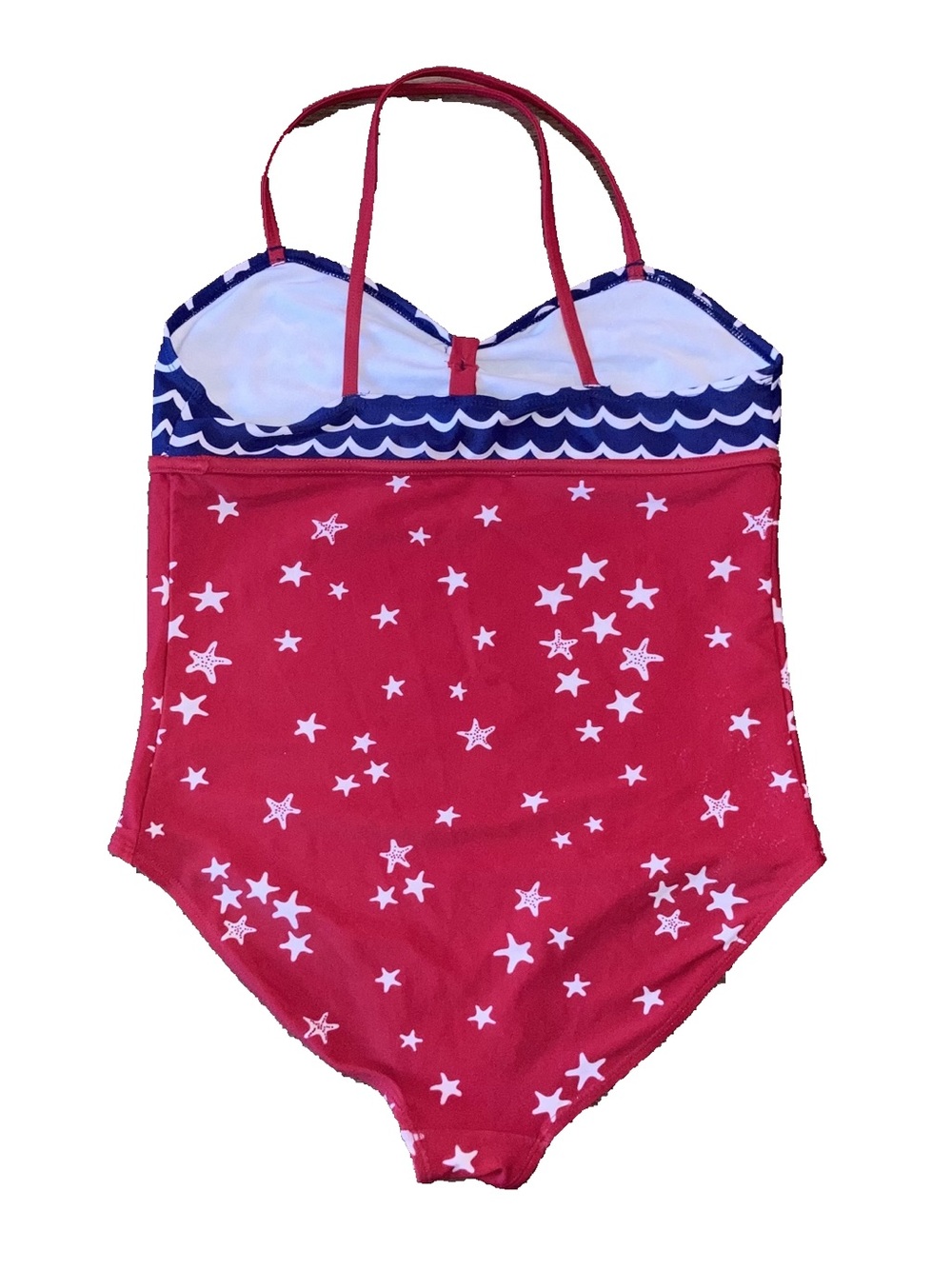 Joe Boxer Red One-Piece Swimsuit with Navy Wave Bust - Picture 2 of 3